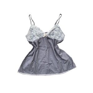 Gilligan & O'Malley Gray XXL White Lace Pink Bow Camisole Top Shirt Boho Cami